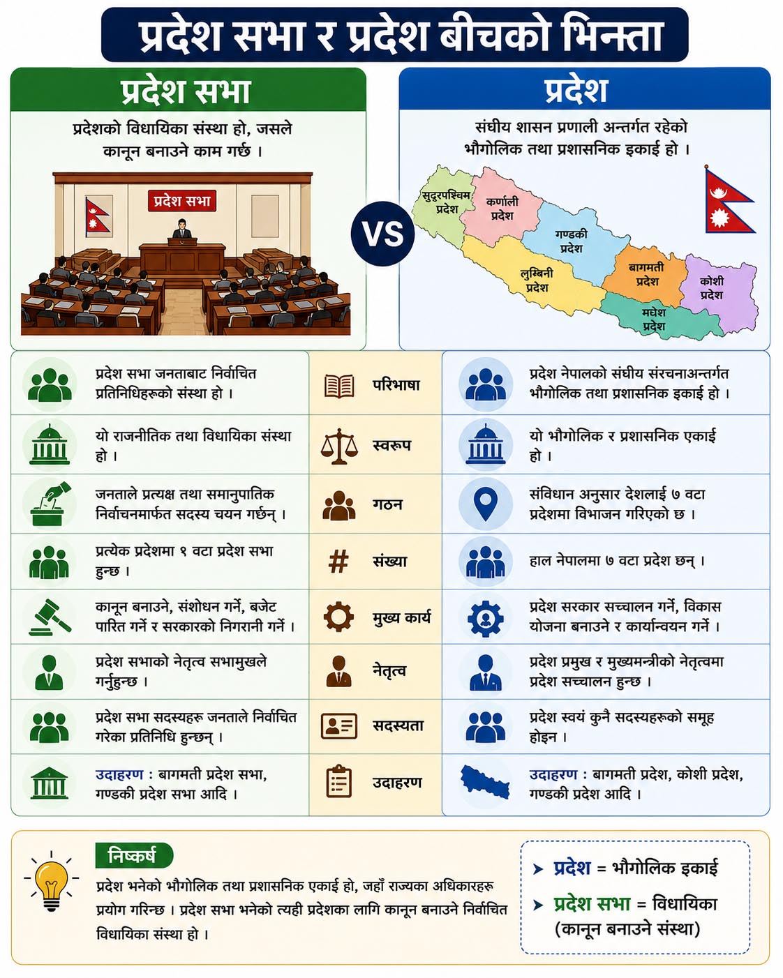 नेपालमा प्रदेश सभा र प्रदेश विच भिन्नता